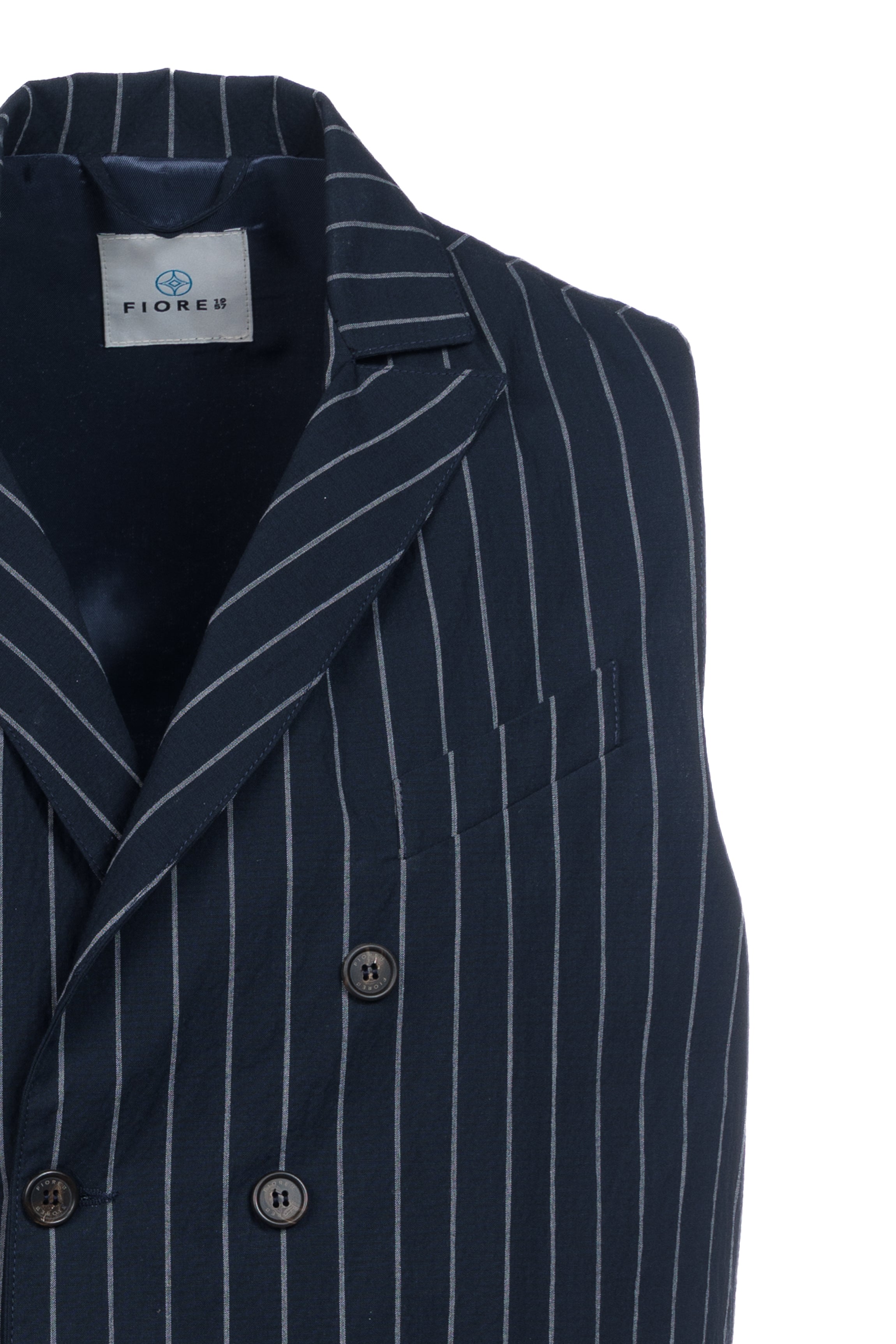 Blue pinstriped embossed cotton double-breasted gilet