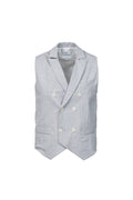 Double-breasted grey pinstripe embossed cotton gilet