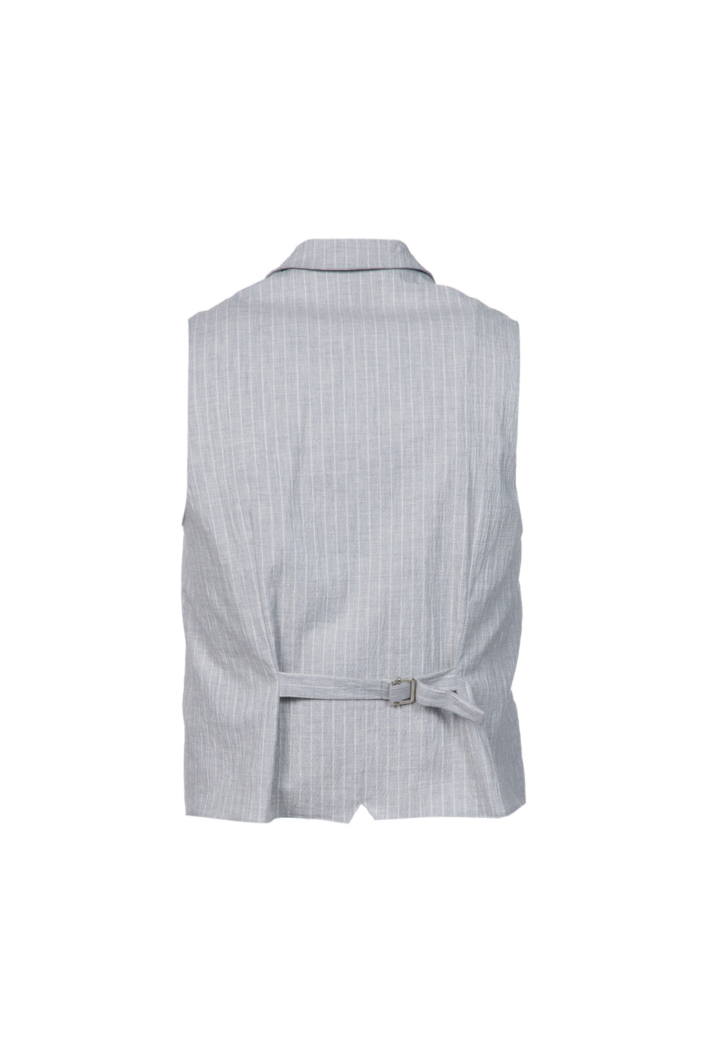 Double-breasted grey pinstripe embossed cotton gilet