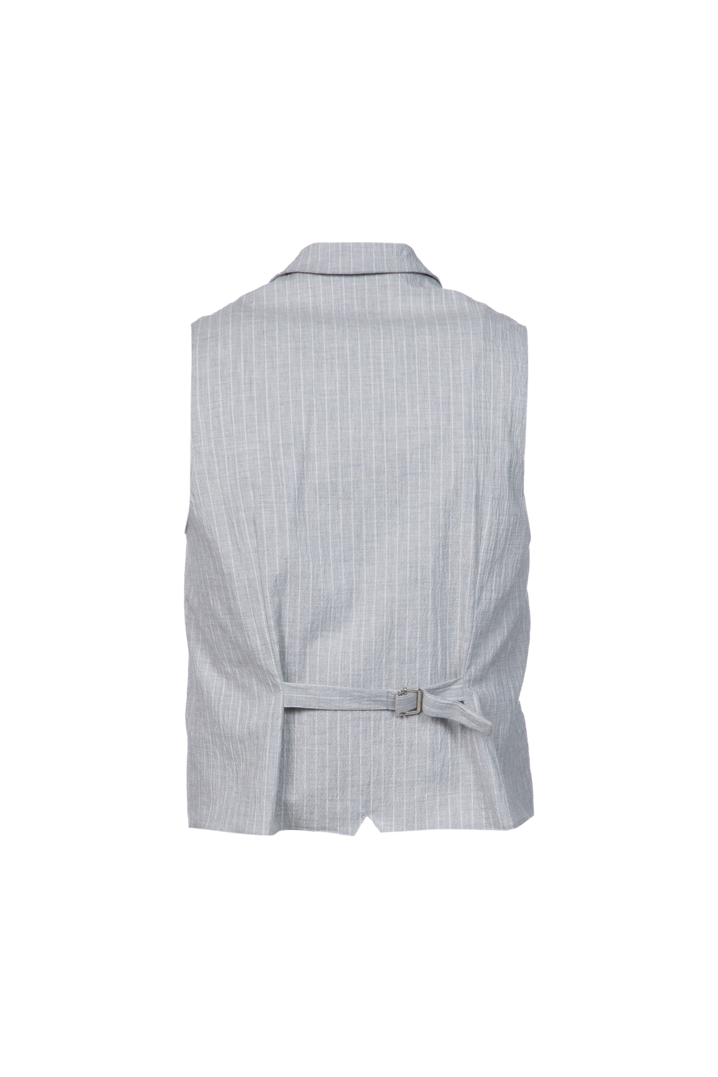 Double-breasted grey pinstripe embossed cotton gilet