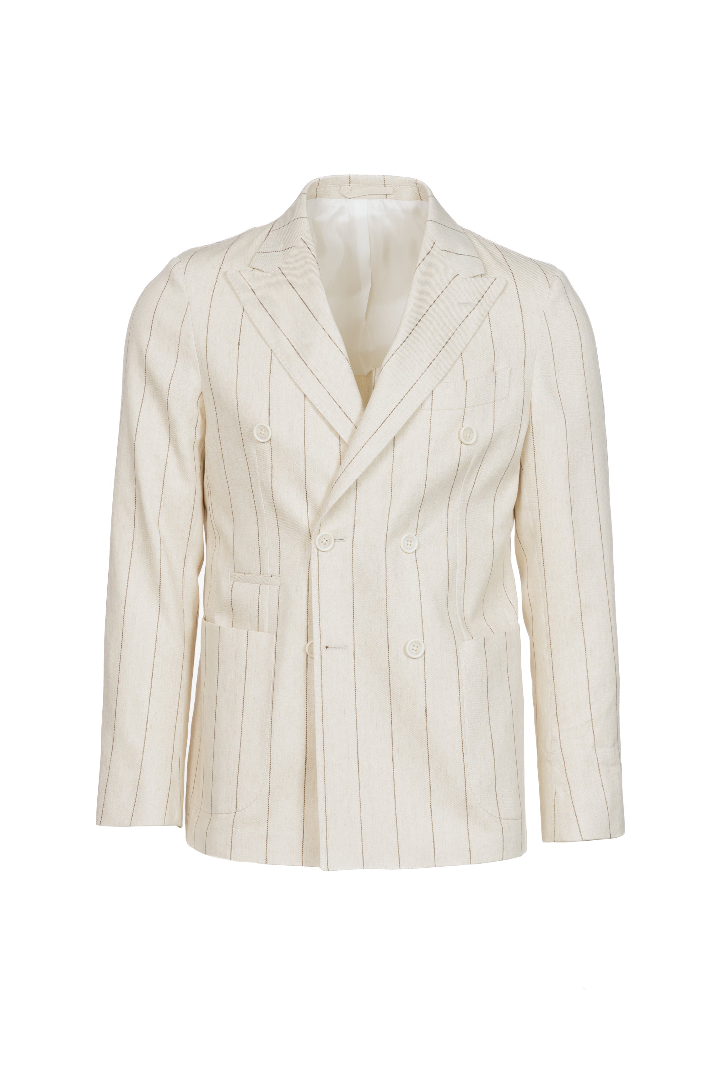 Giacca Venezia doppiopetto in lino e cotone gessata beige