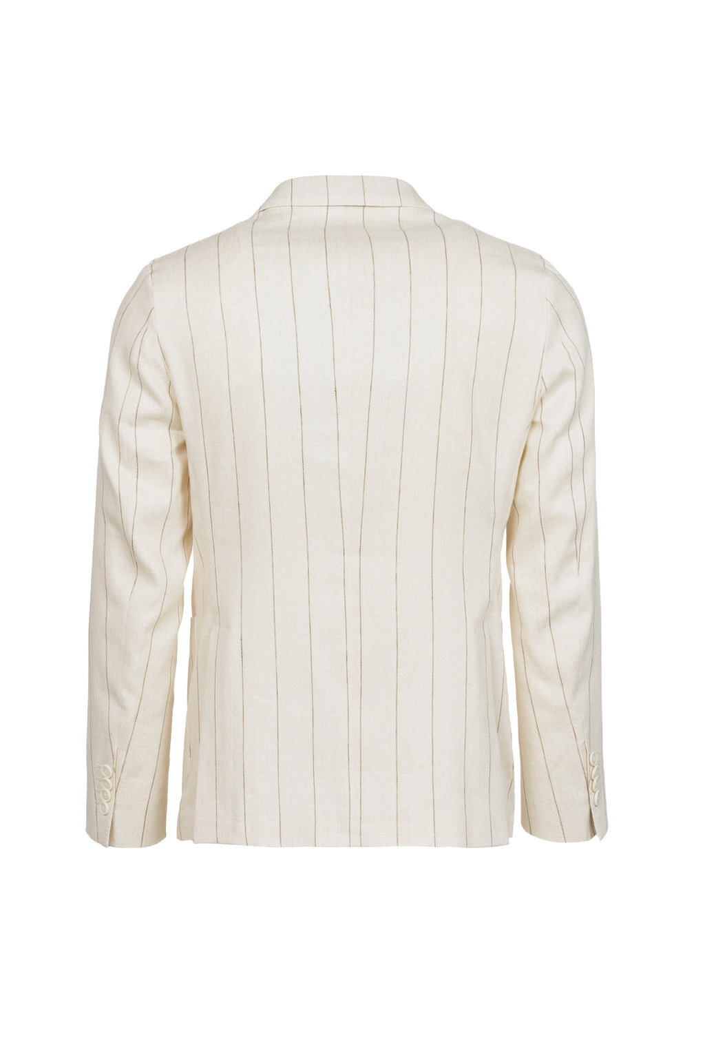 Giacca Venezia doppiopetto in lino e cotone gessata beige