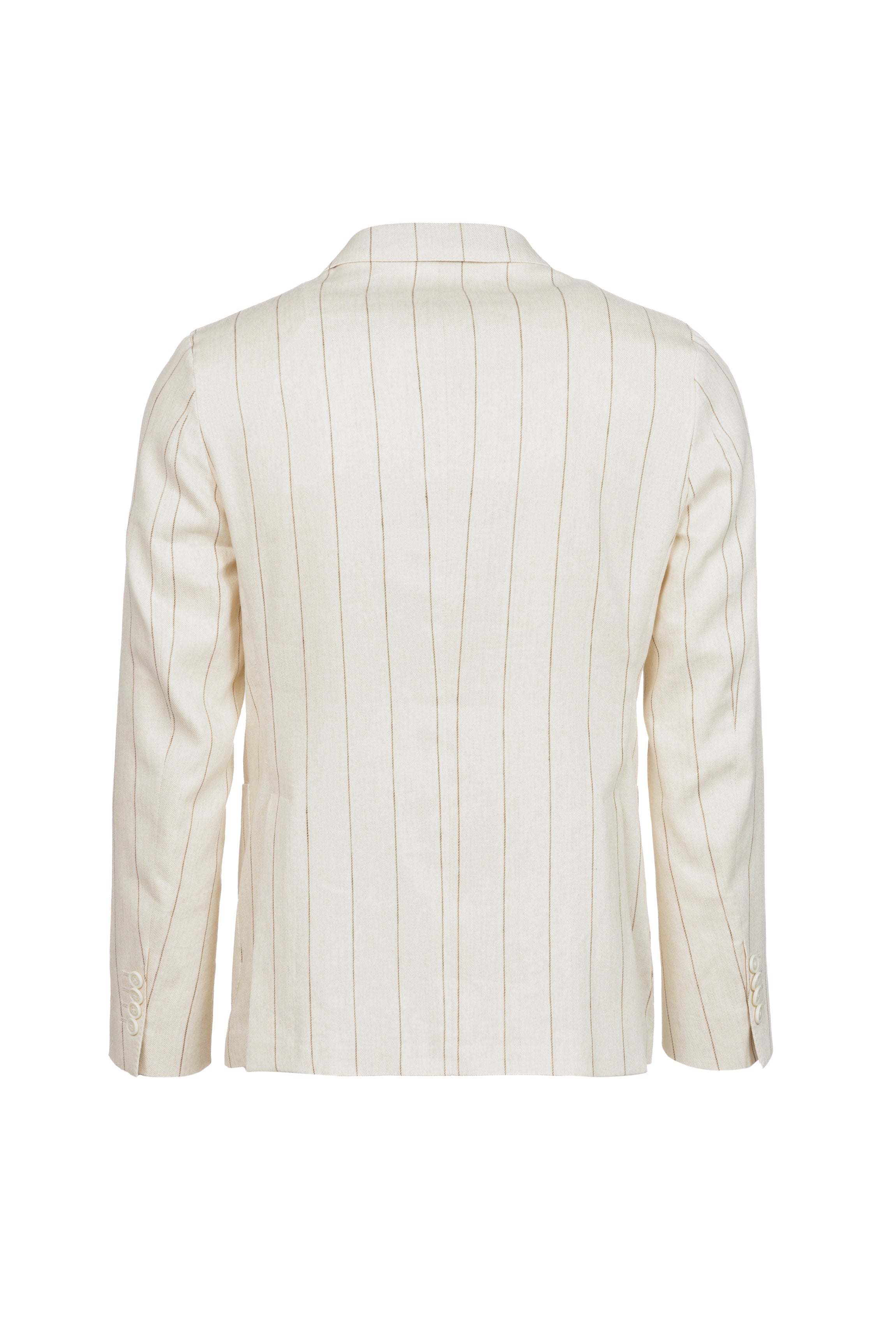 Giacca Venezia doppiopetto in lino e cotone gessata beige