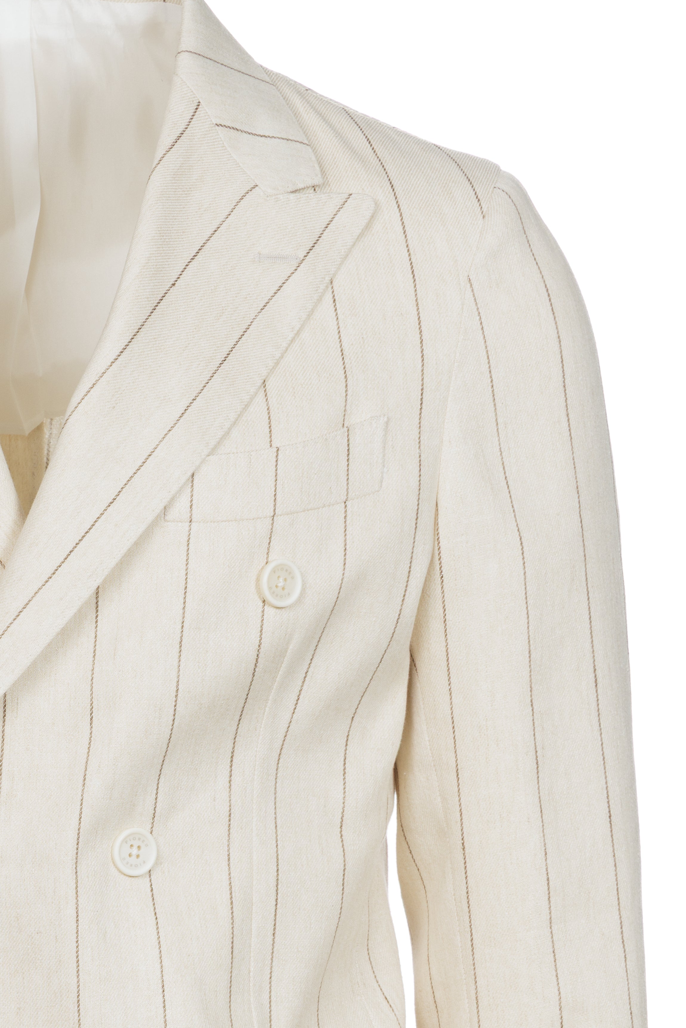 Giacca Venezia doppiopetto in lino e cotone gessata beige