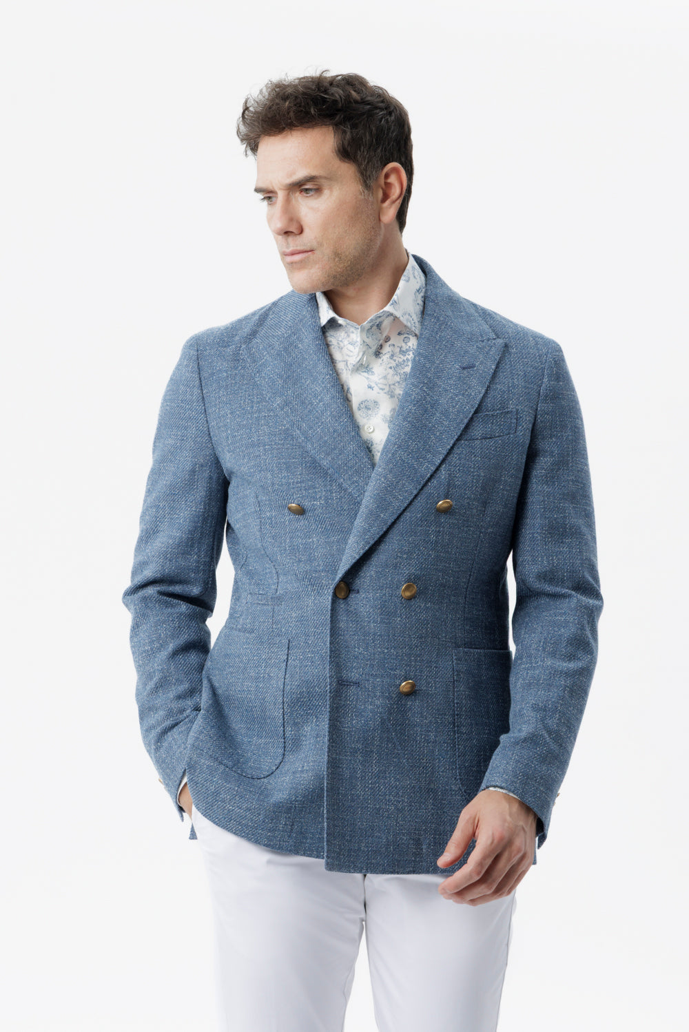Giacca decostruita un petto e mezzo in cotone blu