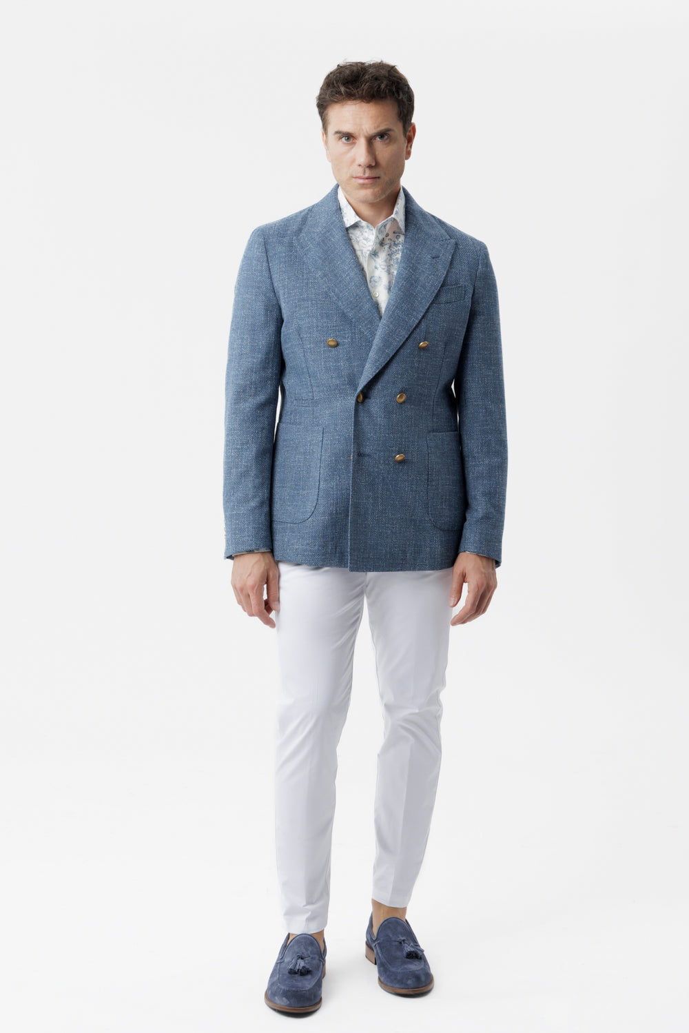 Giacca decostruita un petto e mezzo in cotone blu
