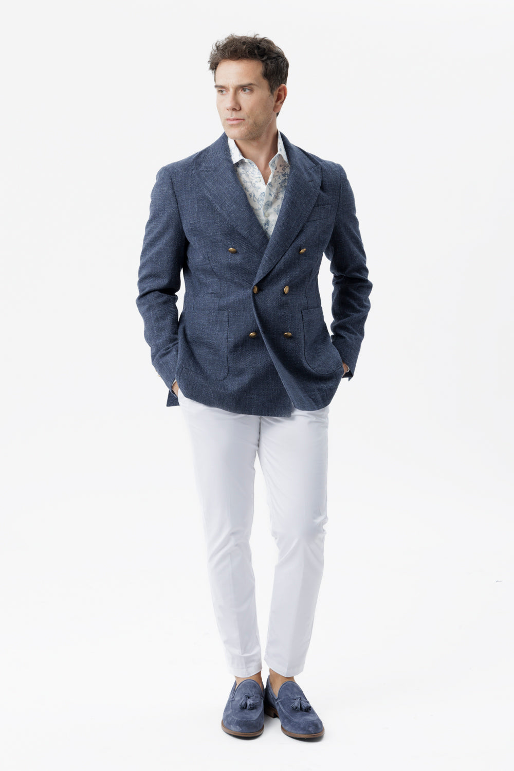 Giacca decostruita un petto e mezzo in cotone blu navy
