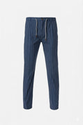 Blue pinstriped and embossed stretch cotton drawstring trousers