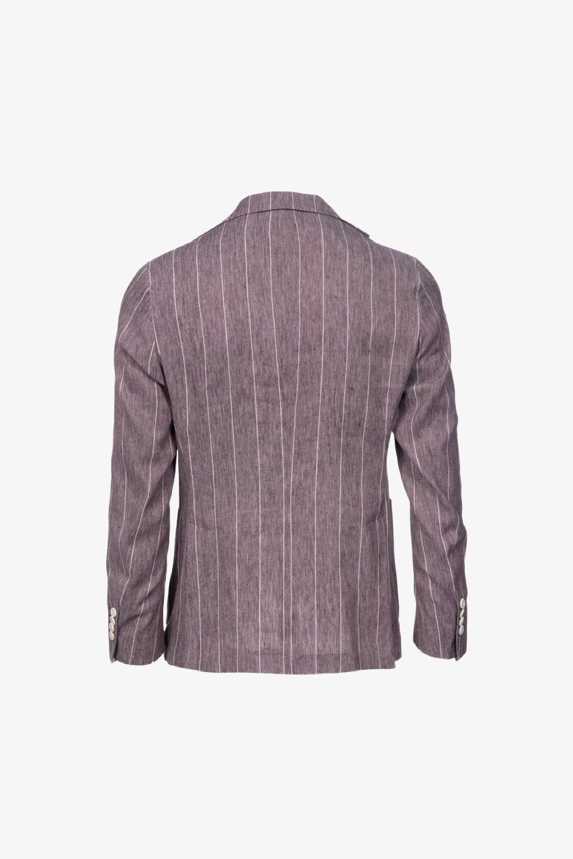 Giacca Napoli monopetto in lino e cotone gessato bordeaux