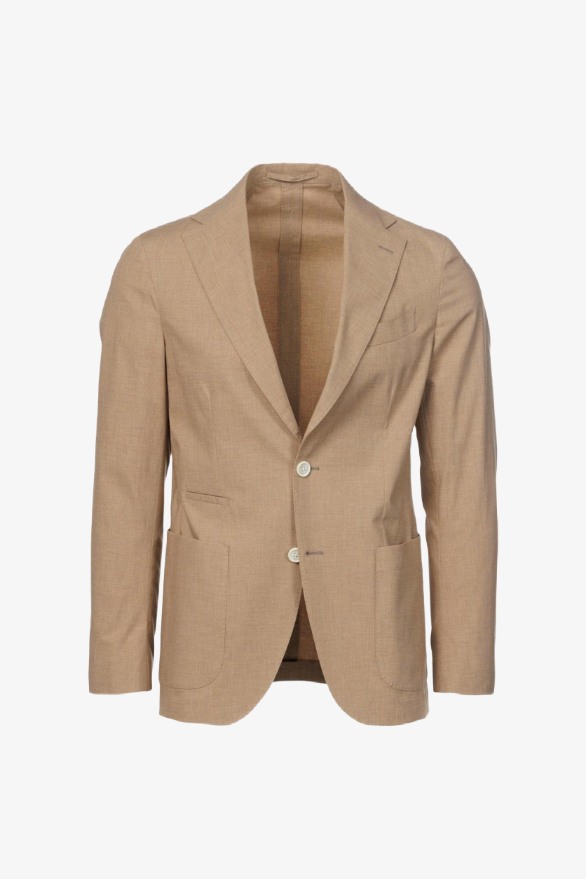 Giacca Napoli monopetto in cotone stretch melangiato tabacco