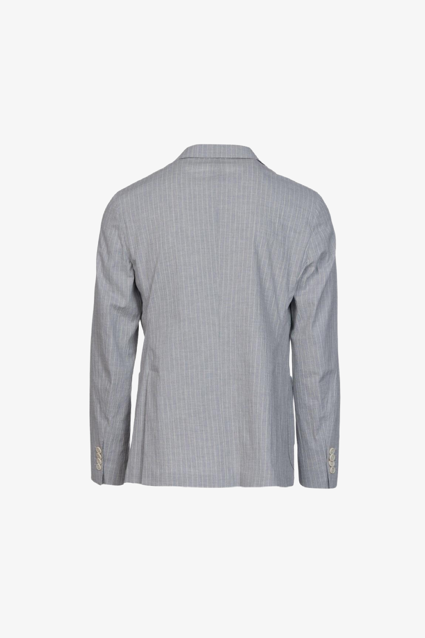 Giacca Napoli monopetto in cotone goffrato gessato grigio chiaro