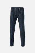 Blue pinstriped and embossed stretch cotton drawstring trousers