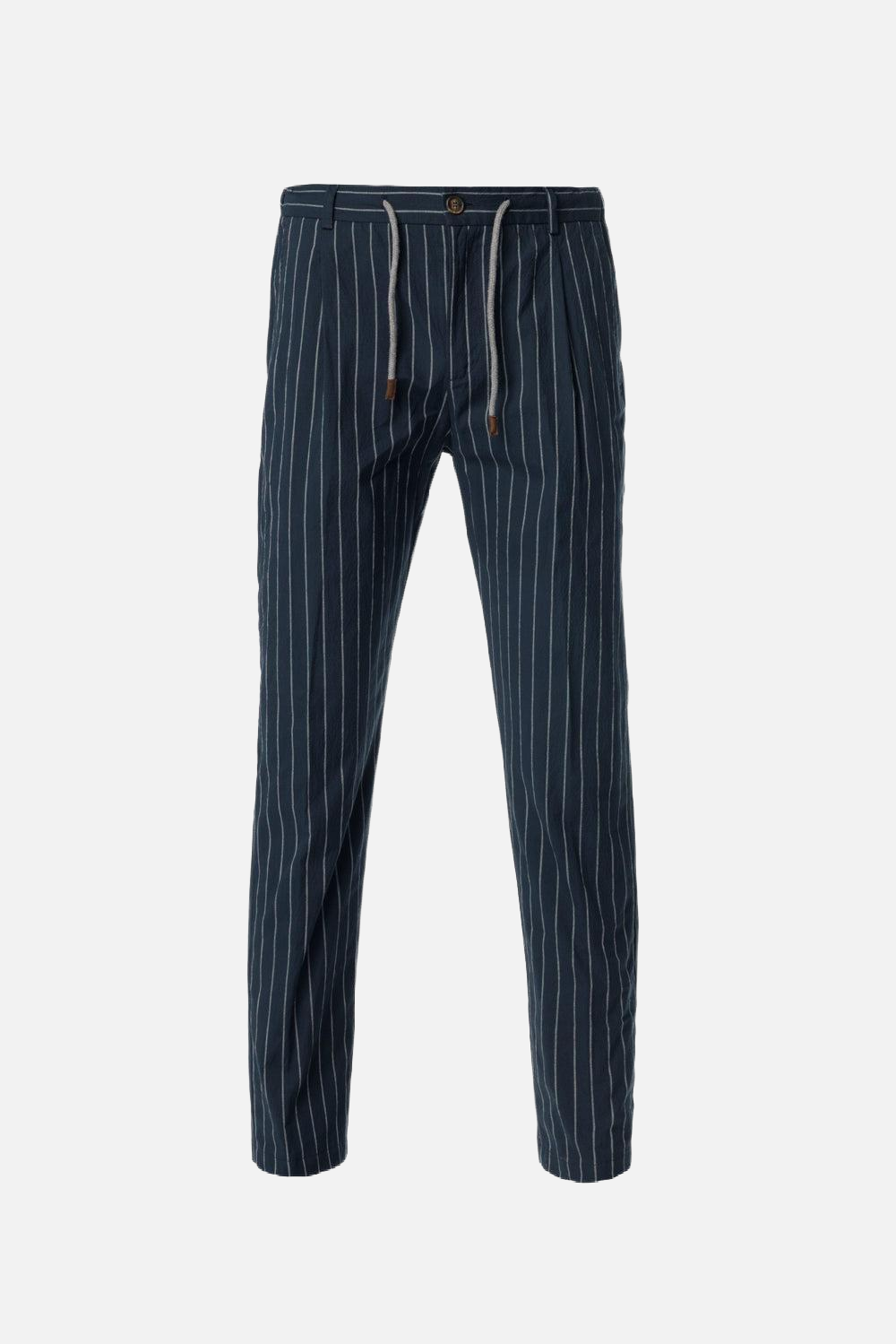 Blue pinstriped and embossed stretch cotton drawstring trousers