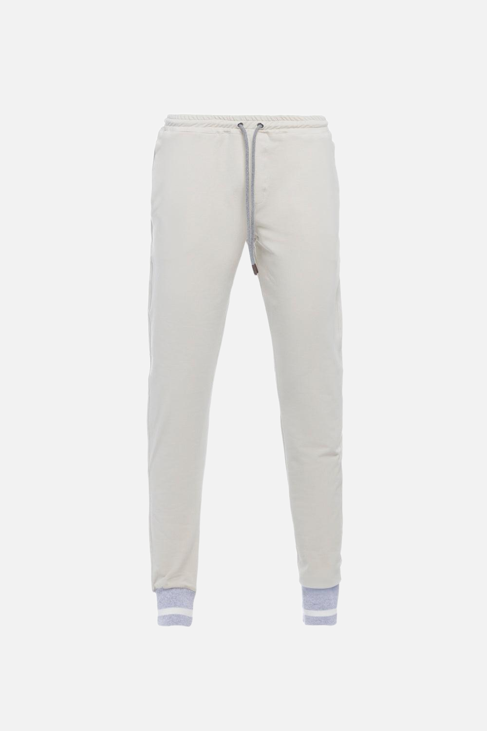 Pantalone in cotone sabbia con fondo bicolore