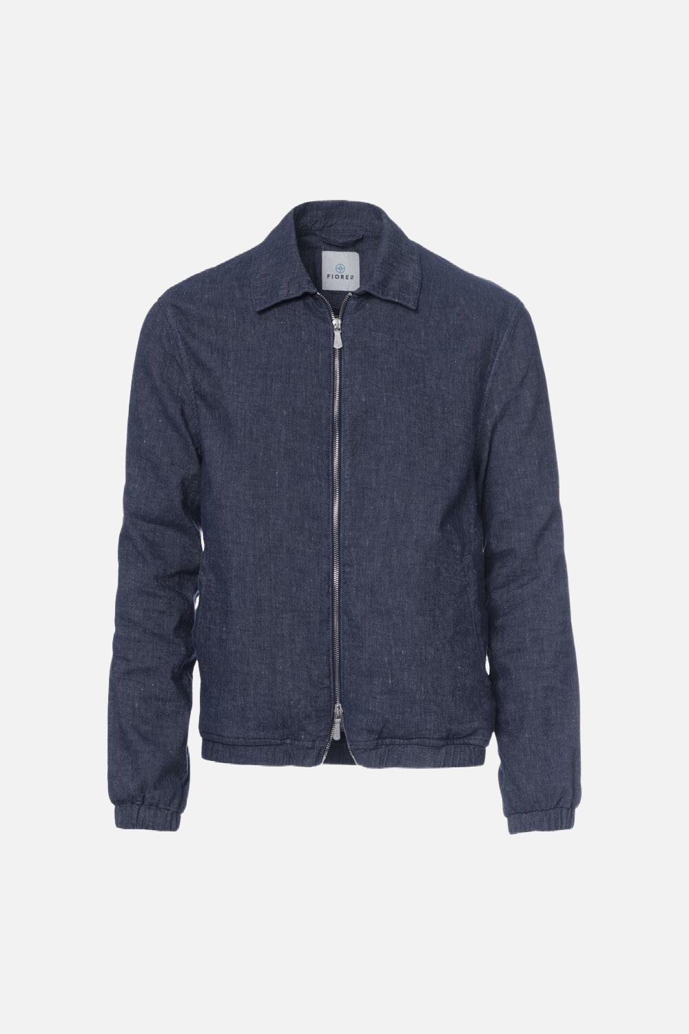 Genoa jacket with zip in dark denim cotton blend linen