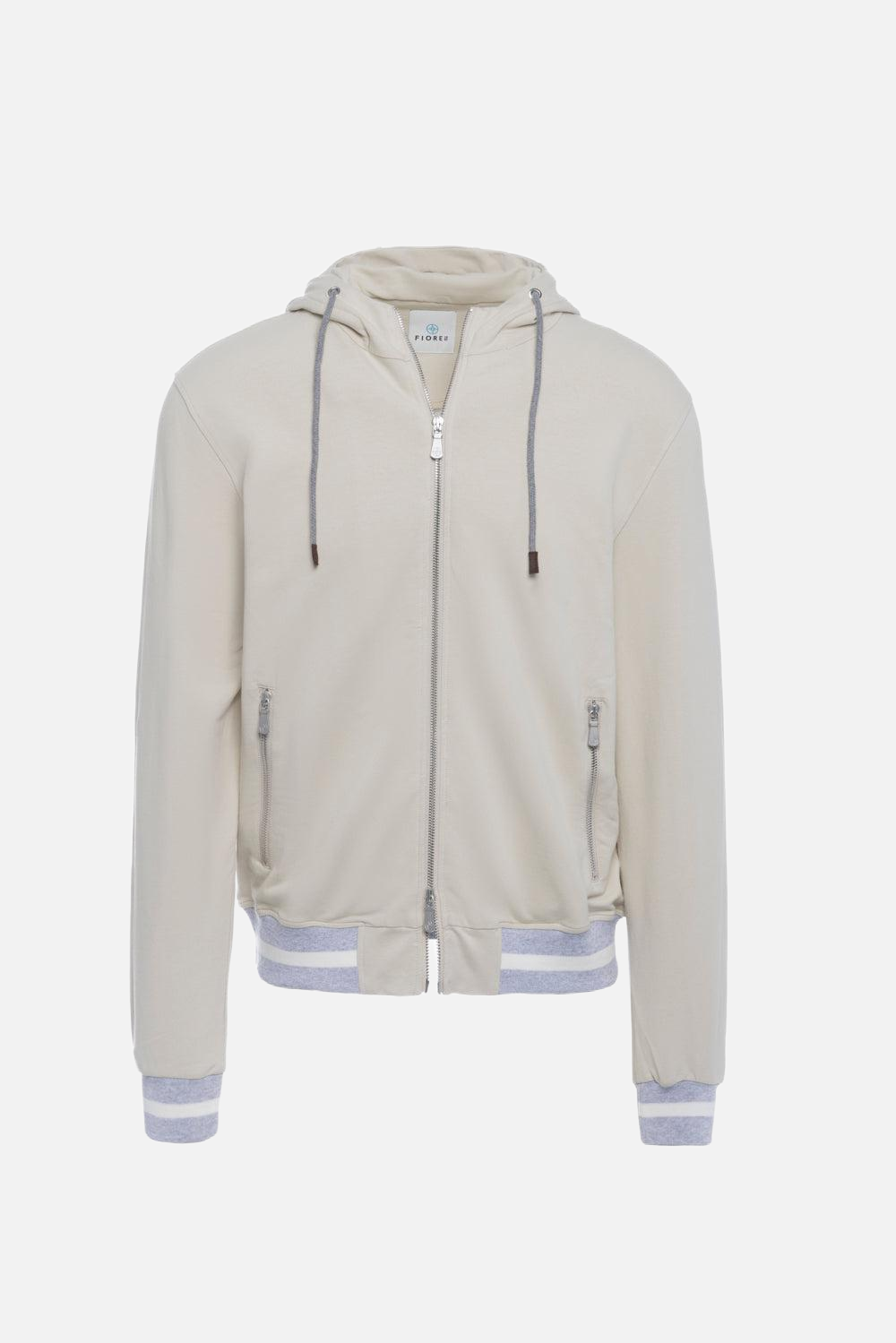 Sand hooded cotton sweatshirt with zip