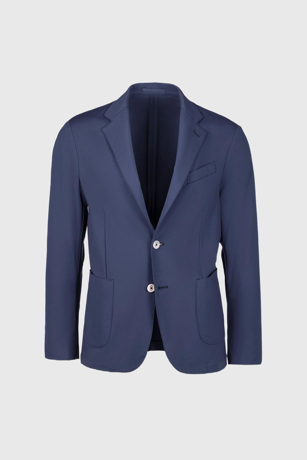 Giacca decostruita in nylon comfort con tasche a toppa blu navy