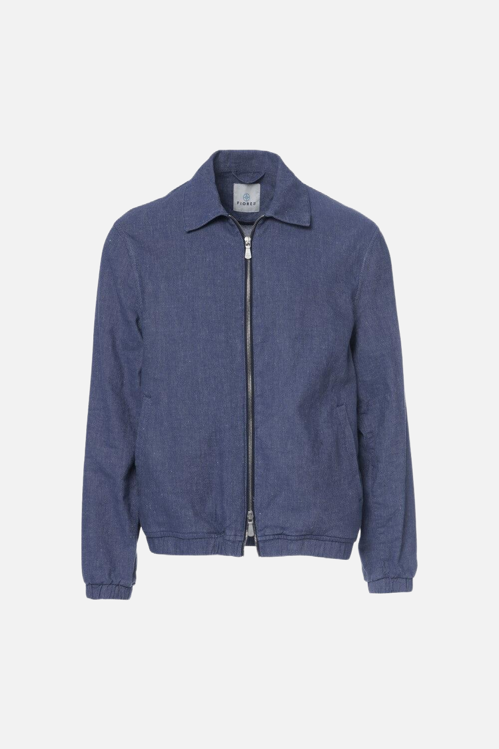 Genova jacket with zip in medium denim cotton blend linen