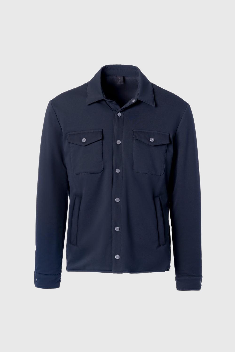 Navy blue membraned stretch nylon overshirt