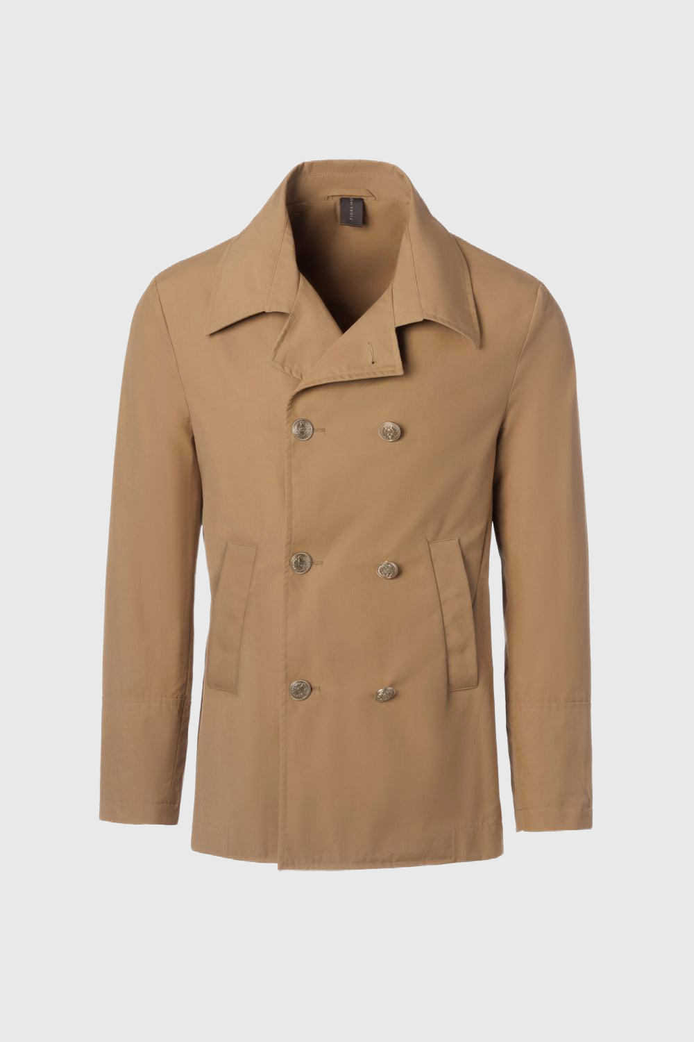 Camel technical cotton double-breasted peacoat
