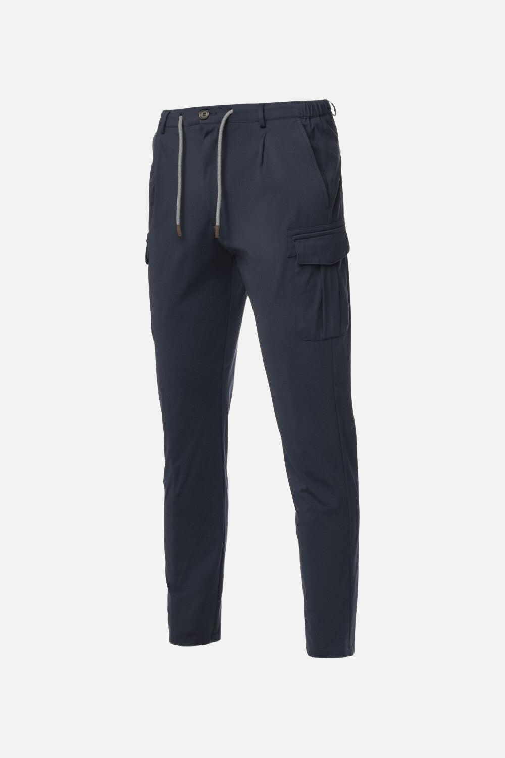 Pantalone Cargo in popeline di lana natural stretch blu navy