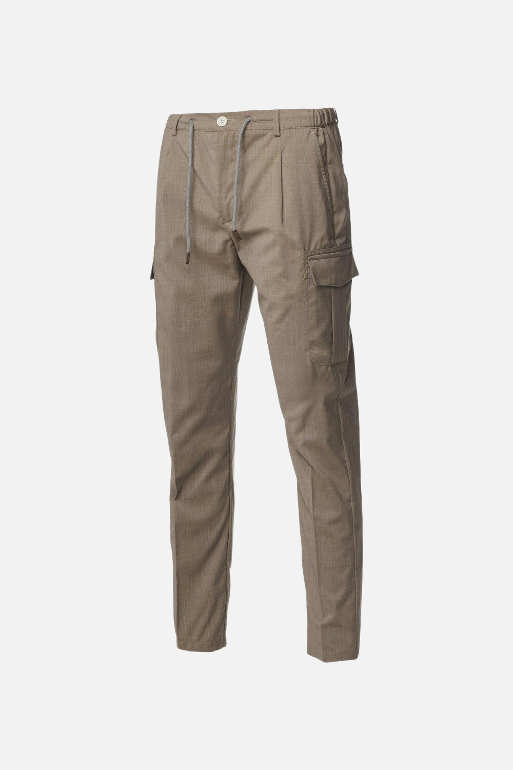 Pantalone Cargo in popeline di lana natural stretch tabacco