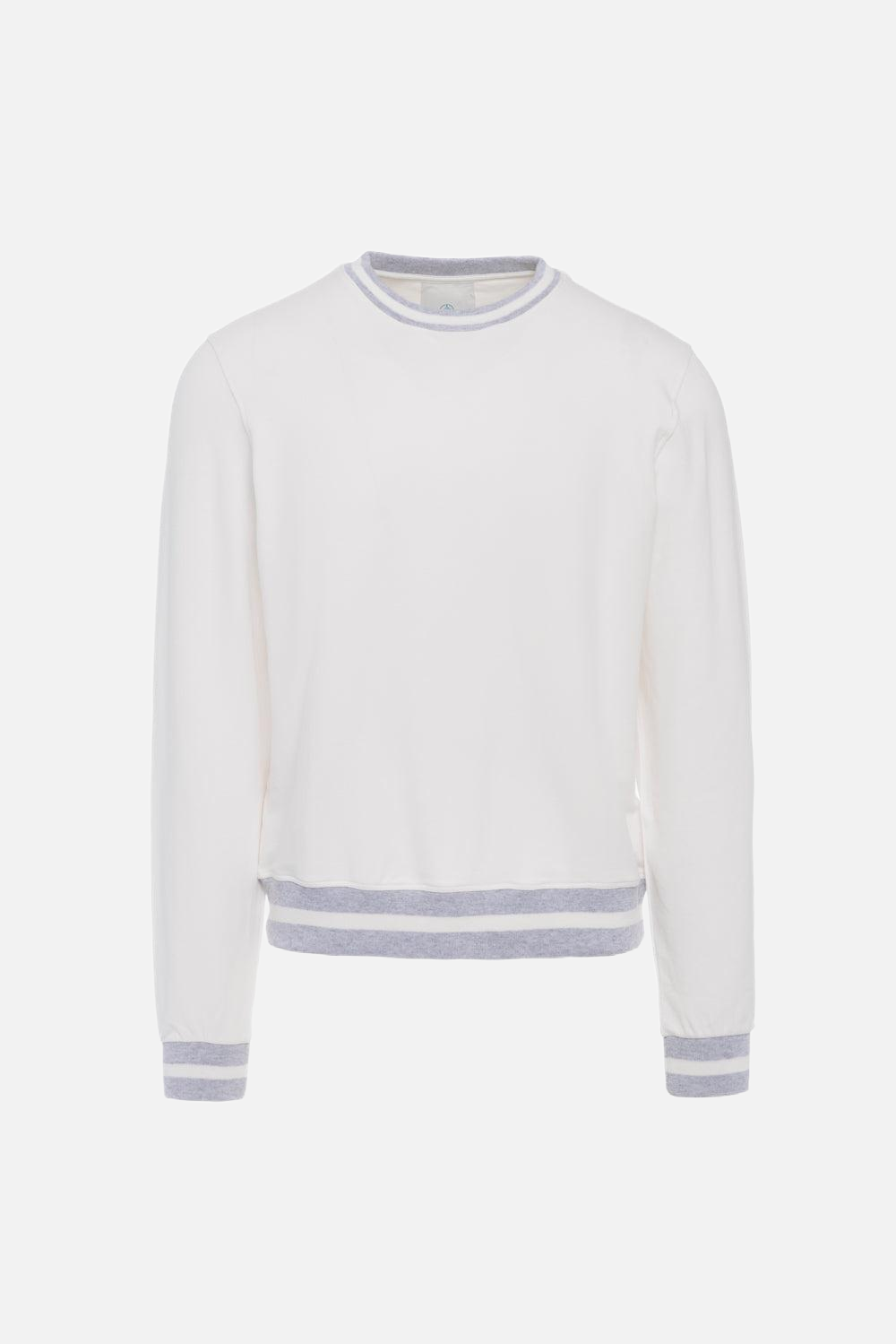 White cotton crew-neck sweatshirt with two-tone details