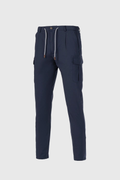 Navy blue comfort nylon cargo trousers with drawstring