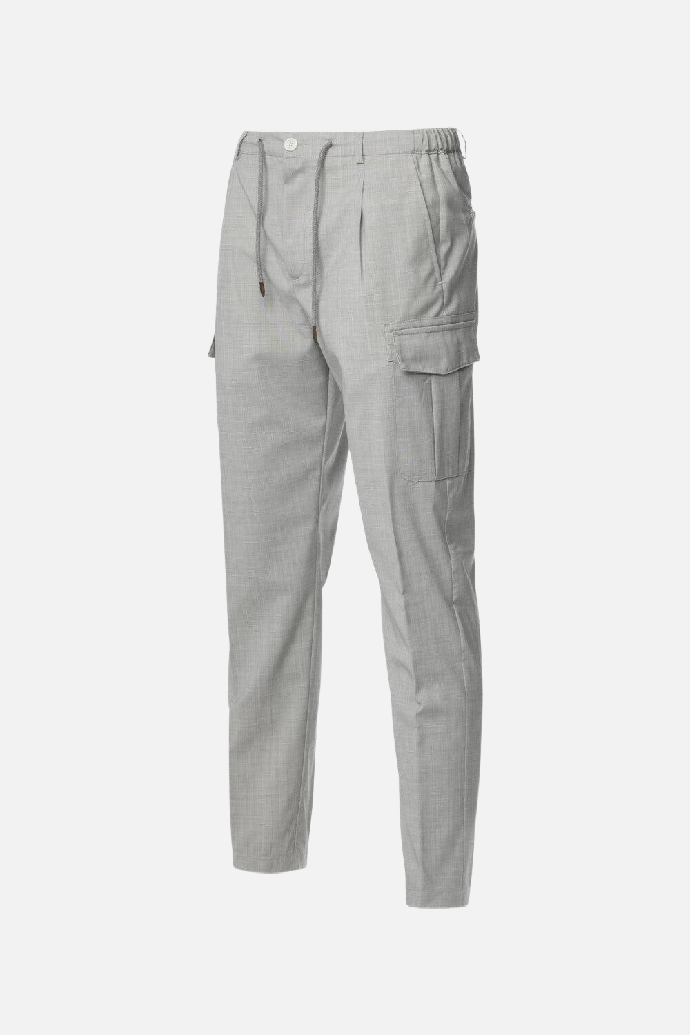Pantalone Cargo in popeline di lana natural stretch grigio chiaro