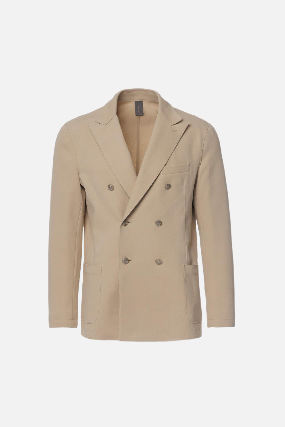 Giacca doppiopetto taglio vivo in cotone piquet stretch beige