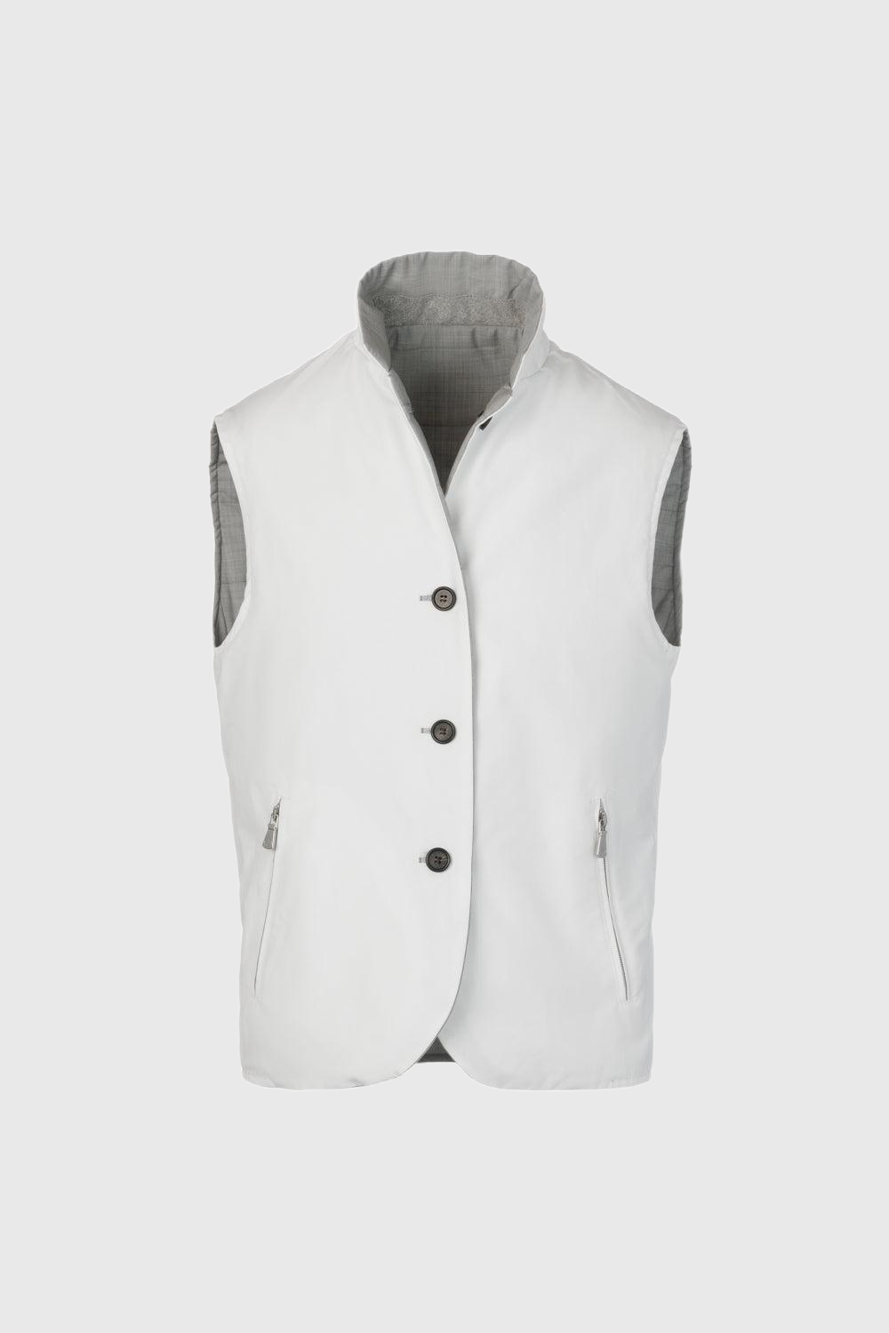 Reversible two-material gilet in wool poplin and light gray technical cotton