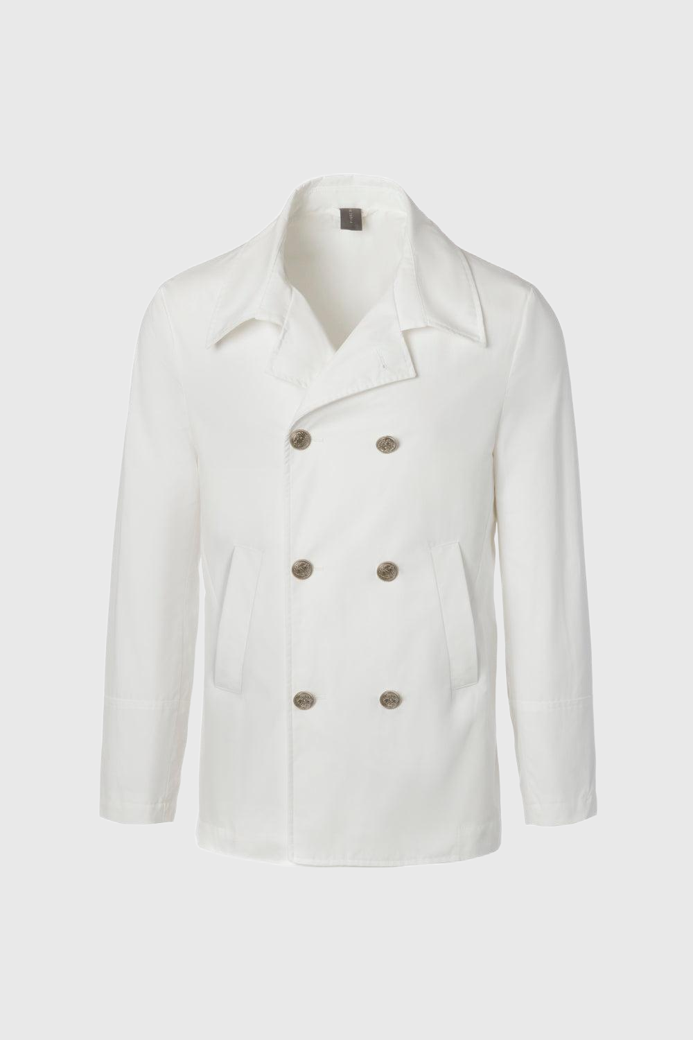 White technical cotton double-breasted caban