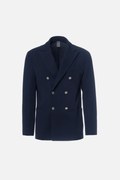 Giacca doppiopetto taglio vivo in cotone piquet stretch blu navy