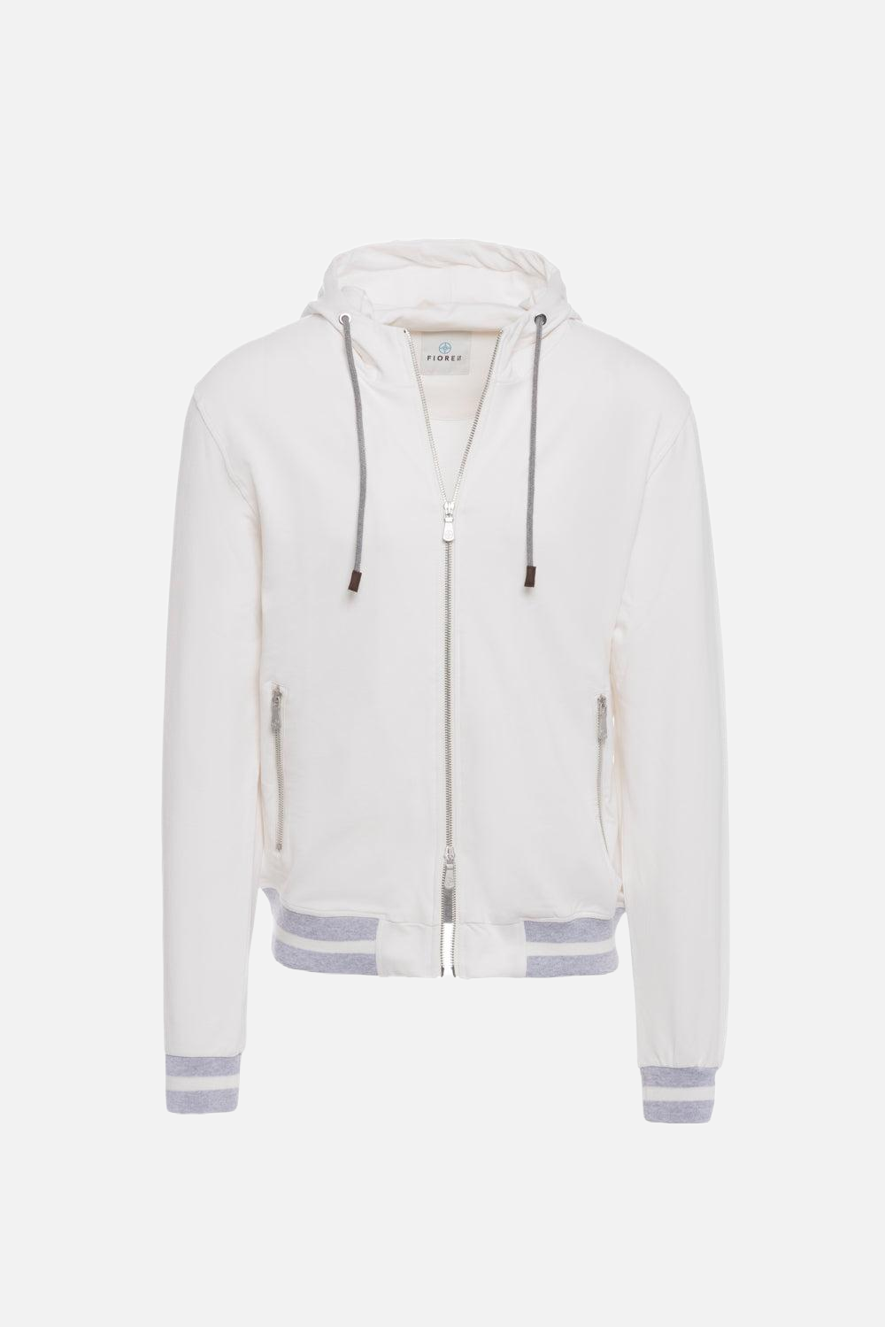 White cotton hooded zip-up sweatshirt