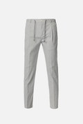Light grey pinstriped and embossed stretch cotton drawstring trousers