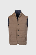 Reversible bi-material vest in wool poplin and technical beige cotton