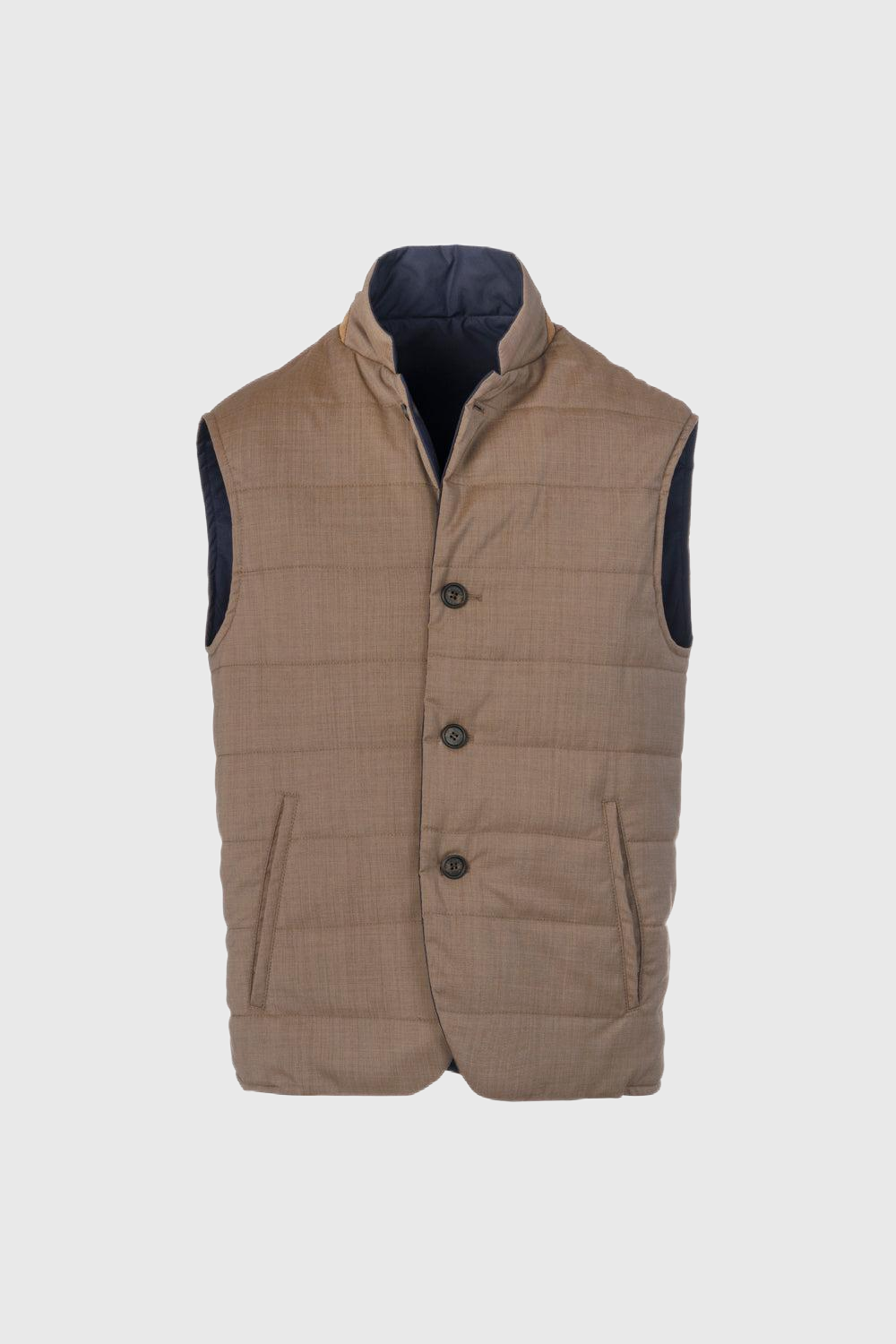 Reversible bi-material vest in wool poplin and technical beige cotton