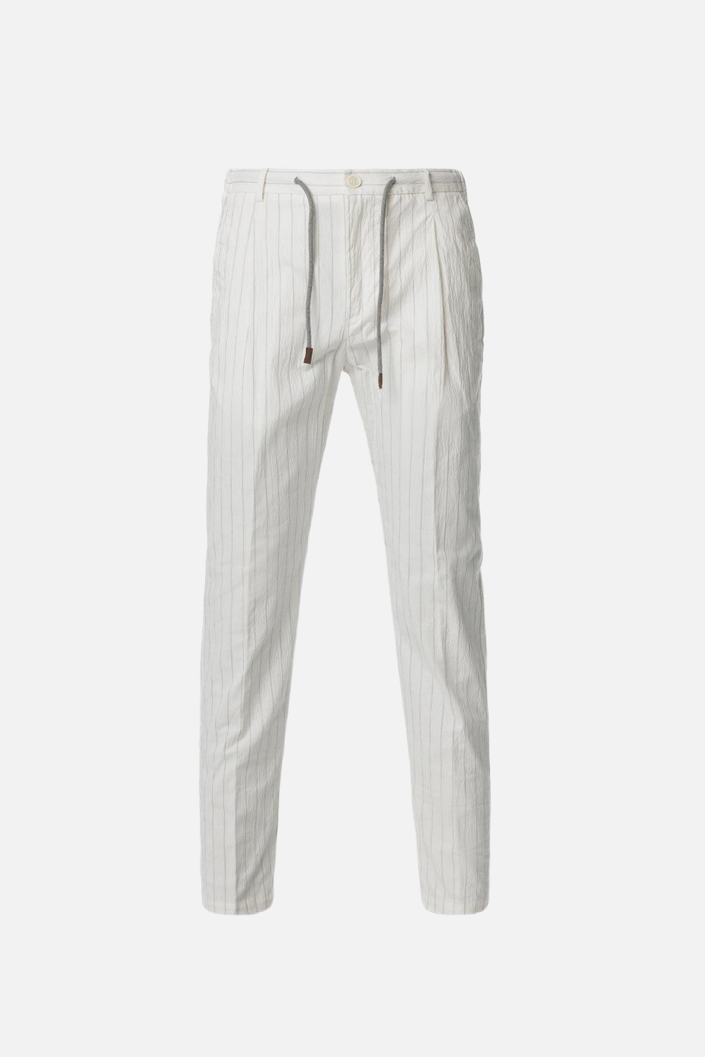White pinstriped and embossed stretch cotton drawstring trousers