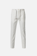 White pinstriped and embossed stretch cotton drawstring trousers