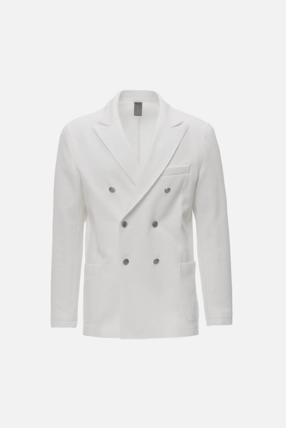 Giacca doppiopetto taglio vivo in cotone piquet stretch bianco