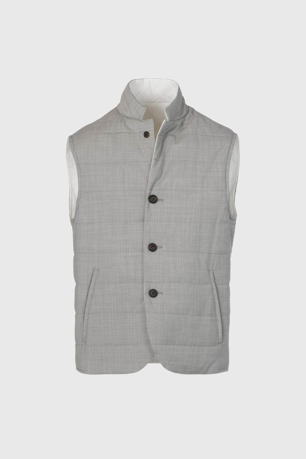 Reversible two-material gilet in wool poplin and light gray technical cotton