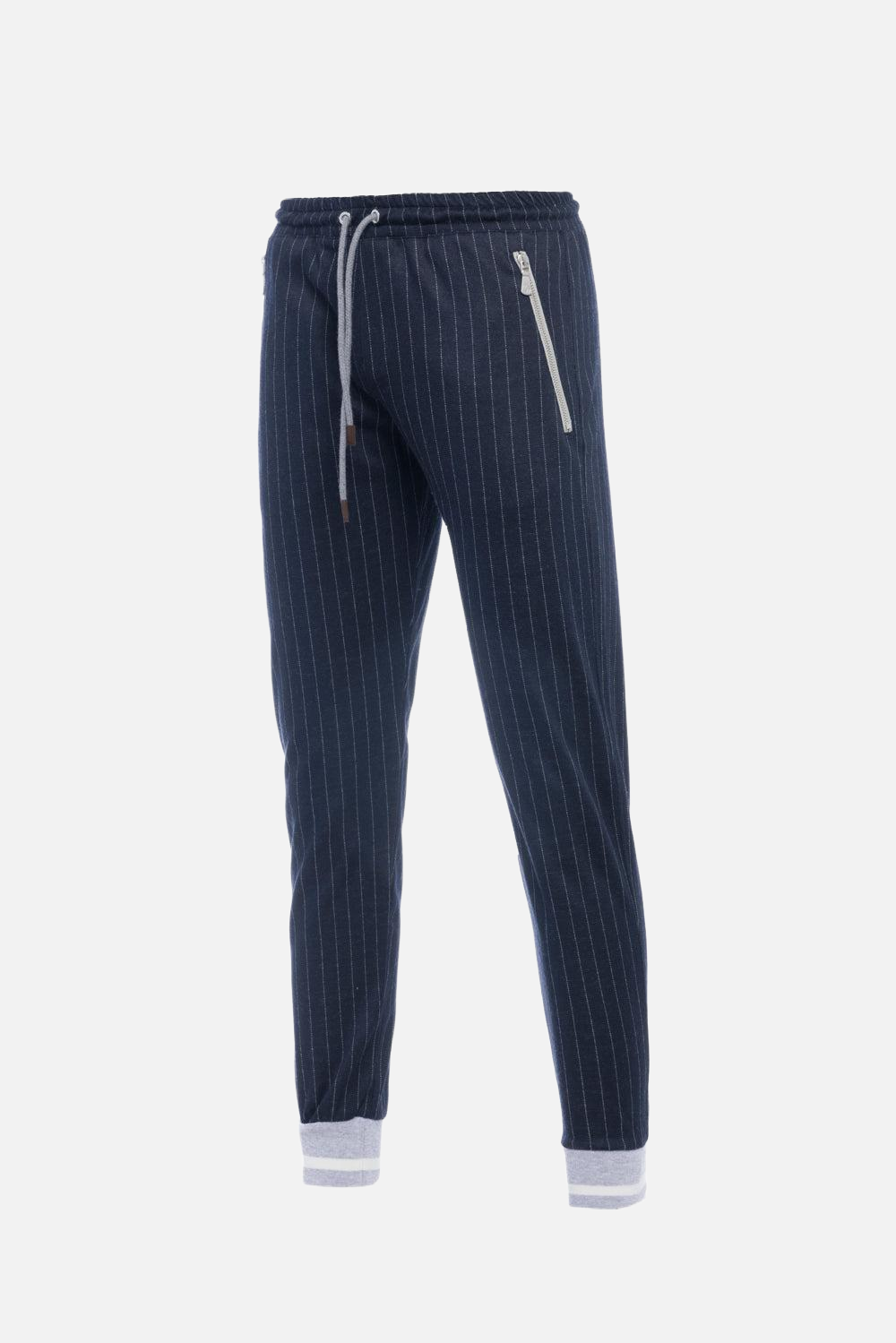 Blue pinstriped jogger trousers
